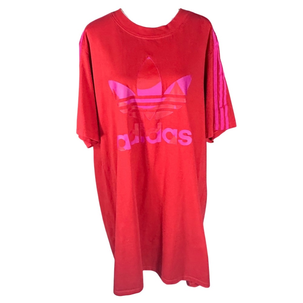 Adidas T-Shirt Dress Women 3X Red Pink Marimekko Trefoil Logo 3-Stripes Tee